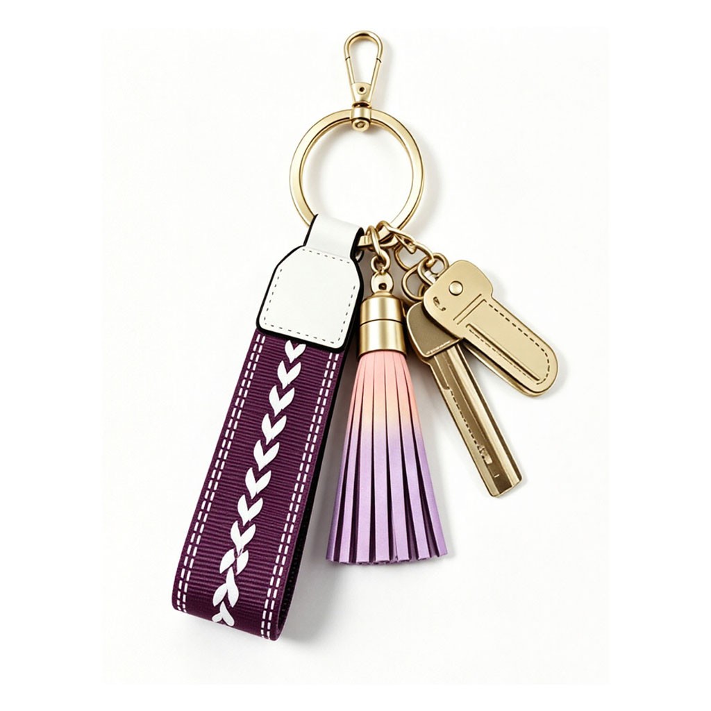 Colorful Letter Print Webbing Lanyard Keychain with Metal D-Ring